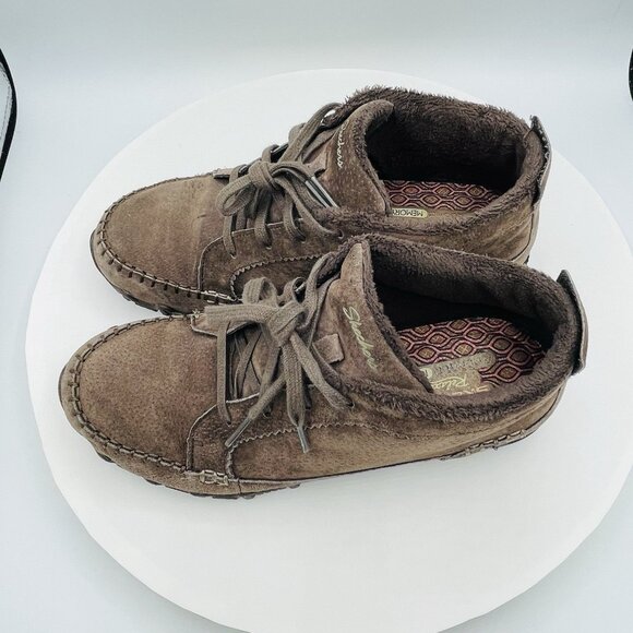 Skechers Shoes Womens Size 8 Brown Leather Moccasin Sneakers Memory Foam Booties - Picture 6 of 11